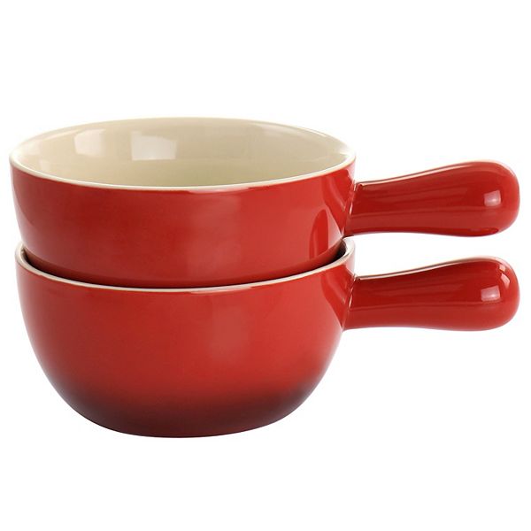 2 Piece Stoneware 22oz Soup Bowl Set with Long Handle in Gradient Red Gibson Everyday