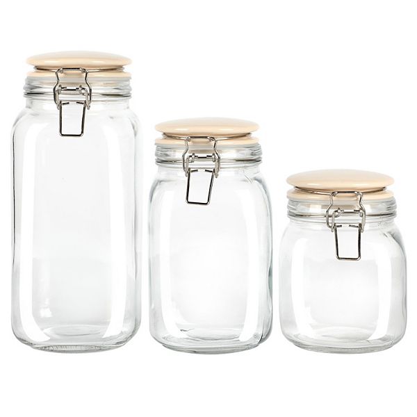 3 Piece Glass Canister Set with Ceramic Lids in Off-White Gibson Home