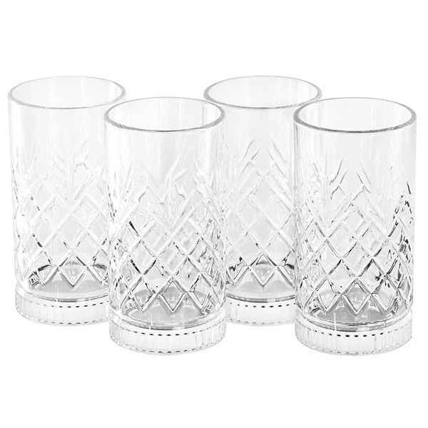 4 Piece 16 Ounce Diamond Glass Tumbler Set Gibson Home