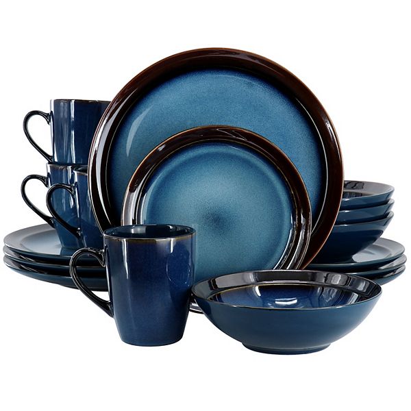 16 Piece Reactive Glaze Stoneware Dinnerware Set in Blue Gibson Home