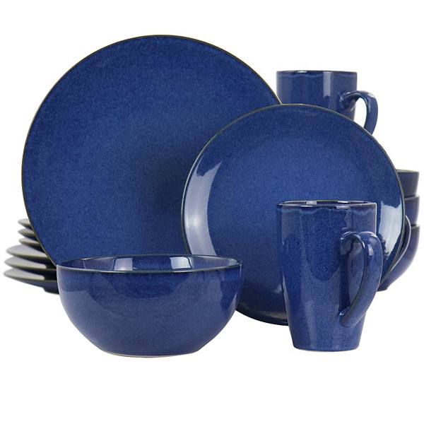 16 Piece Round Stoneware Dinnerware Set in Cobalt Gibson Home