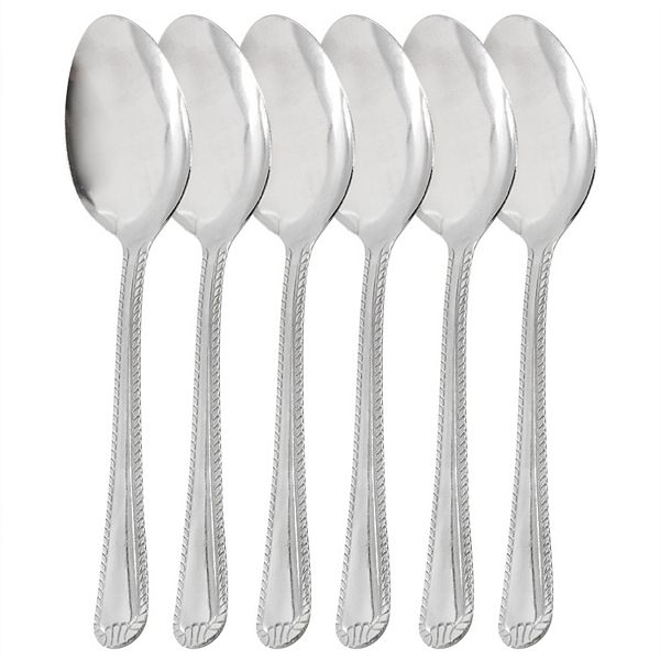 6 Piece Stainless Steel Dinner Spoon Flatware Set in Silver Gibson Home