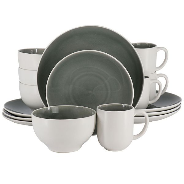 16 Piece Stoneware Dinnerware Set in Grey and White Gibson Home