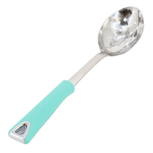 13 Inch Stainless Steel Slotted Spoon in Teal Gibson Home