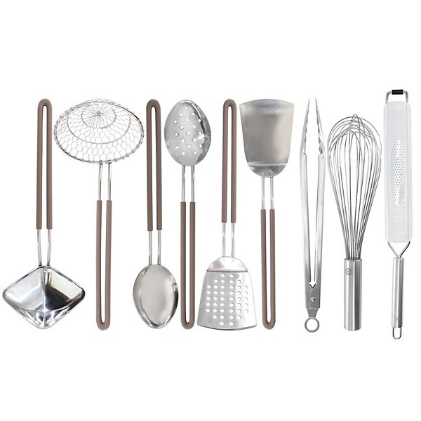 9 Piece Prep and Serve Kitchen Gadgets and Tool Set in Warm Grey Gibson Home