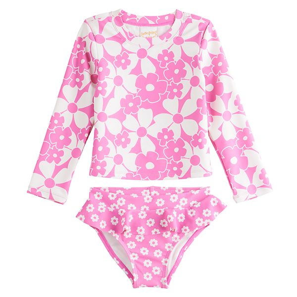 Baby & Toddler Girl Jumping Beans® 2-Piece Long Sleeve Rash Guard & Bottoms Set Jumping Beans