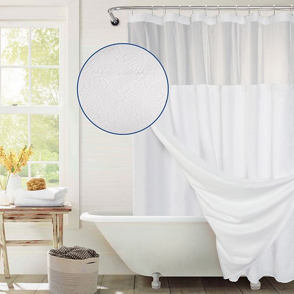 Awesome Home Starburst Texture Shower Curtain with Snap-In Liner & 12 Hooks Awesome Home