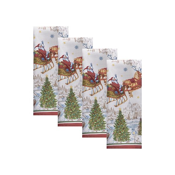 Elrene Home Fashions Santa’s Snowy Sleighride Napkins, Set of 4 Elrene