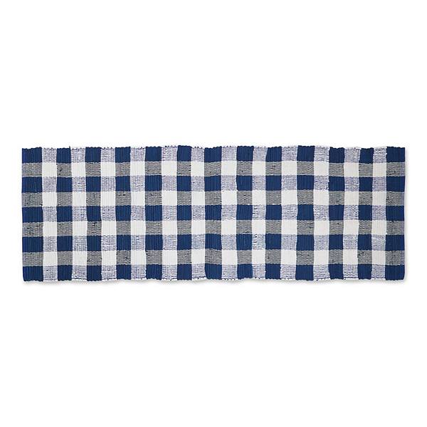 72" Blue and White Buffalo Check Rag Rectangular Rug Contemporary Home Living