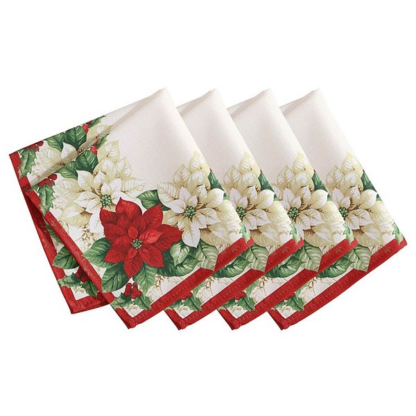 Elrene Home Fashions Red and White Poinsettias Napkin, Set of 4 Elrene