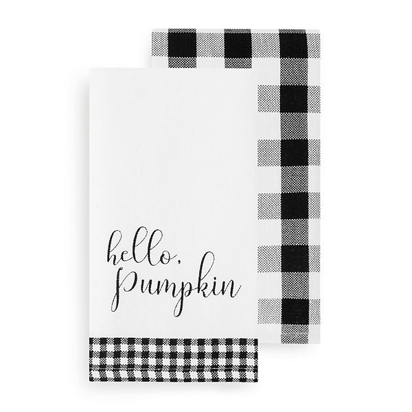 Elrene Home Fashions Hello Pumpkin and Check Kitchen Towel Set Elrene