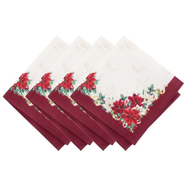 Elrene Home Fashions Poinsettia Garlands Engineered Napkins, Set of 4 Elrene