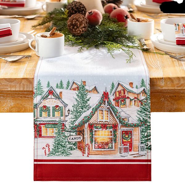 Elrene Home Fashions Storybook Christmas Village Holiday Table Runner, 13"X70" Elrene