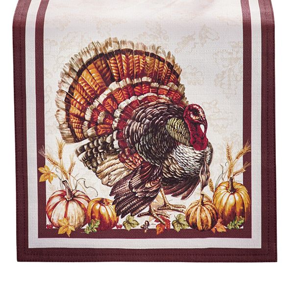 Elrene Home Fashions Autumn Heritage Turkey Engineered Table Runner, 13"X70" Elrene