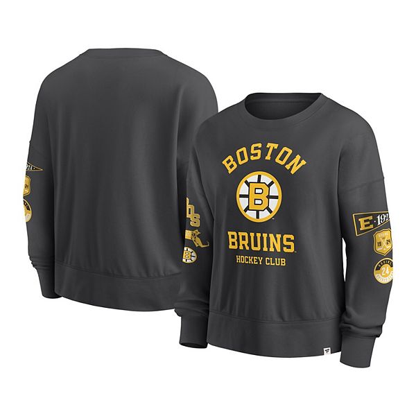 Женский винтажный черный лонгслив Fanatics с Oversized дизайном и теплыми вставками, Boston Bruins Fanatics