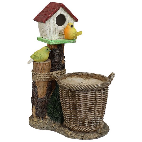 Sunnydaze Polyresin Bird House Planter Statue With Solar Lighted Birds Sunnydaze Decor