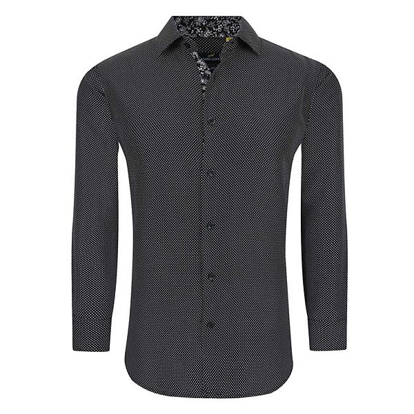 Azaro Uomo Men Slim Fit Four-way Stretch Geometric Long Sleeve Button Down Azaro Uomo