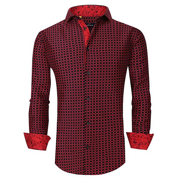 Azaro Uomo Men Slim Fit Four-way Stretch Geometric Long Sleeve Button Down Azaro Uomo