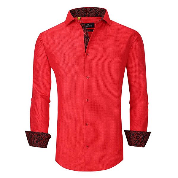 Azaro Uomo Men Slim Fit Four-way Stretch Geometric Long Sleeve Button Down Azaro Uomo