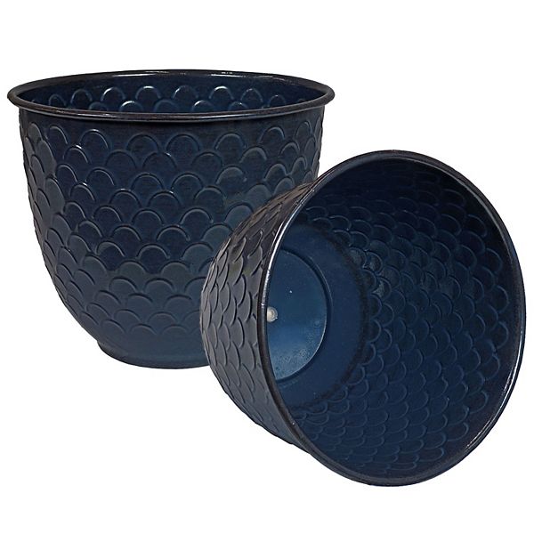 Sunnydaze Dinah Metal Planter - 12.5 in - Navy Glaze - Set of 2 Sunnydaze Decor