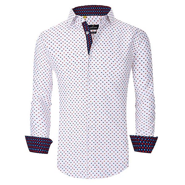 Azaro Uomo Men Slim Fit Four-way Stretch Geometric Long Sleeve Button Down Azaro Uomo