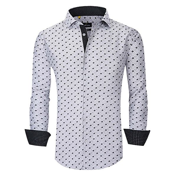 Azaro Uomo Men Slim Fit Four-way Stretch Geometric Long Sleeve Button Down Azaro Uomo