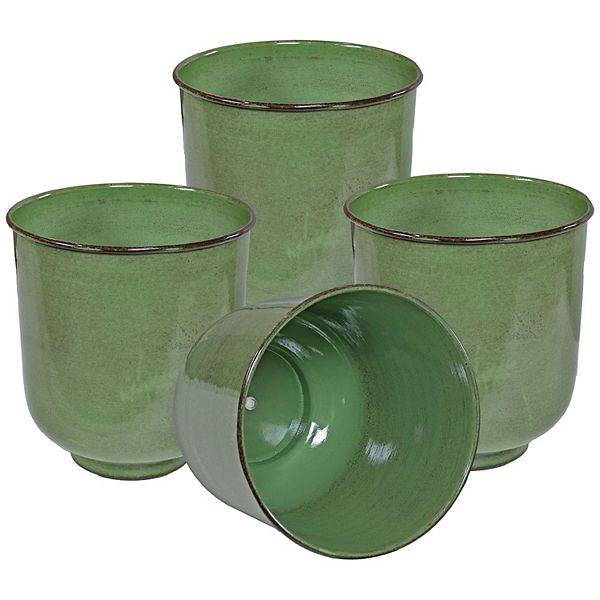 Sunnydaze Vivian Metal Planter - 11 in - Ruby Glaze - Set of 4 Sunnydaze Decor