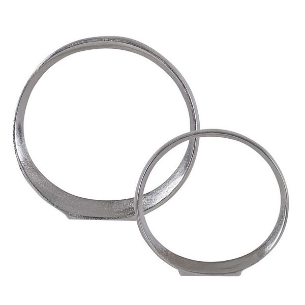 Uttermost Orbits Silver Finish Ring Sculptures Floor Decor, 2-Piece Set Uttermost