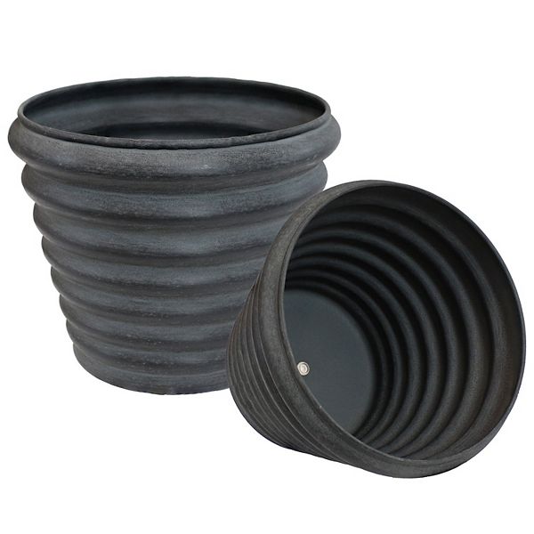 Sunnydaze Molly Metal Planter - 12.5 in - Matte Gray - Set of 2 Sunnydaze Decor