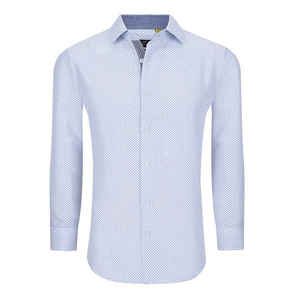 Azaro Uomo Men Slim Fit Four-way Stretch Geometric Long Sleeve Button Down Azaro Uomo