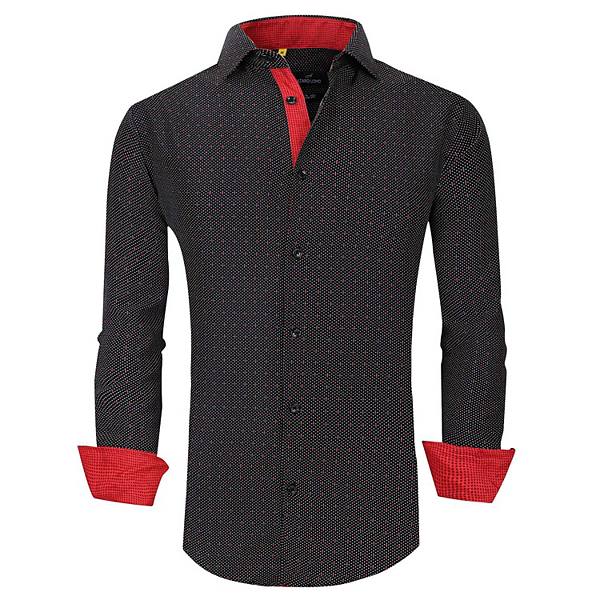 Azaro Uomo Men Slim Fit Four-way Stretch Geometric Long Sleeve Button Down Azaro Uomo