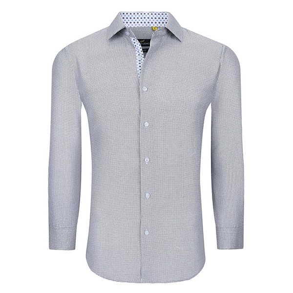 Azaro Uomo Men Slim Fit Four-way Stretch Geometric Long Sleeve Button Down Azaro Uomo