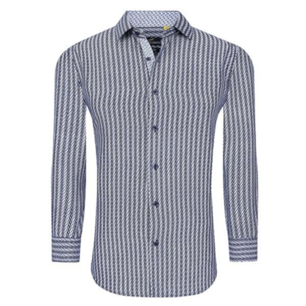 Azaro Uomo Men Slim Fit Four-way Stretch Geometric Long Sleeve Button Down Azaro Uomo