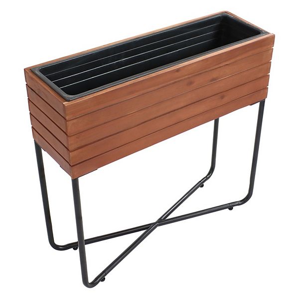 Sunnydaze Acacia Wood Slatted Planter Box With Oil-stained Finish Sunnydaze Decor