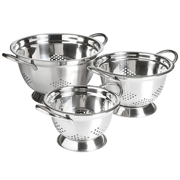 Metaline 3 Piece Stainless Steel Kitchen Colander Set in Silver Oster Cocina