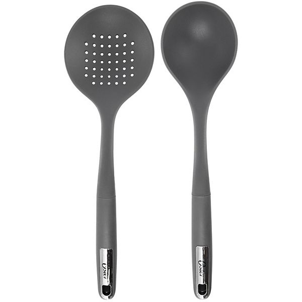 Ridgecrest 2 Piece Silicone Kitchen Tool Skimmer and Ladle Set in Gray Oster Cocina