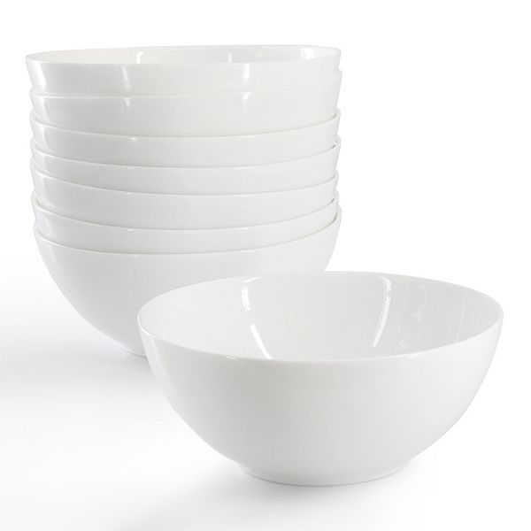 Olstead 8 Piece 6.8 Inch Round Break-Resistant Tempered Opal Glass Bowl Set in White Gibson Ultra