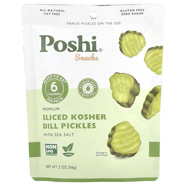 Snacks, Premium Sliced Kosher Dill Pickles With Sea Salt, 2 oz (56 g) Poshi