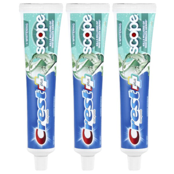 Complete Plus™, Scope® + Whitening, Fluoride Toothpaste, Minty Fresh Striped , 3 Pack, 5.4 oz (153 g) Each Crest