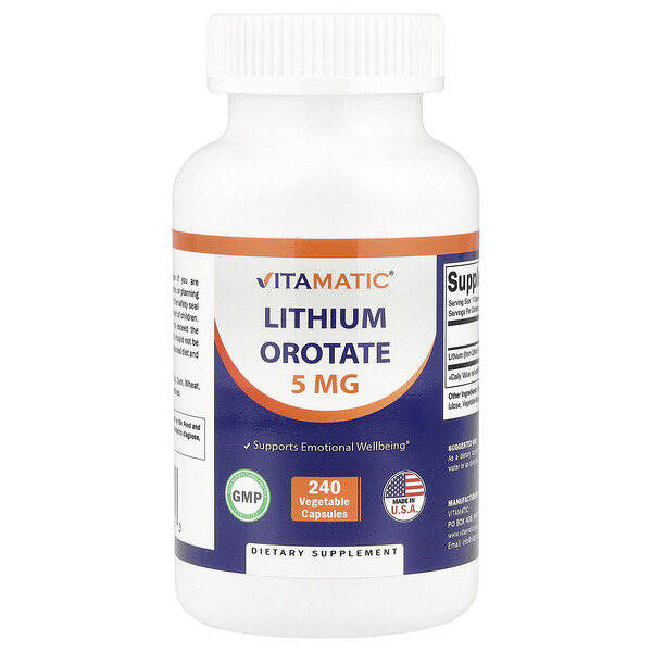 Lithium Orotate, 5 mg, 240 Vegetable Capsules Vitamatic