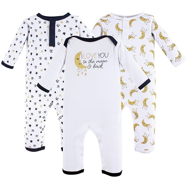 Yoga Sprout Baby Cotton Coveralls 3pk, Metallic Moon Yoga Sprout