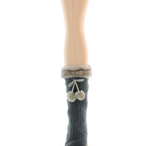 Comfy Knit Moccasin Pom-pom Sherpa Lined Moccasin-style Socks Memoi