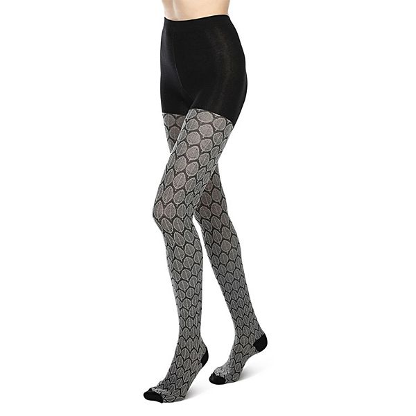 Leaf Patterned Cotton Blend Sweater Tights Memoi