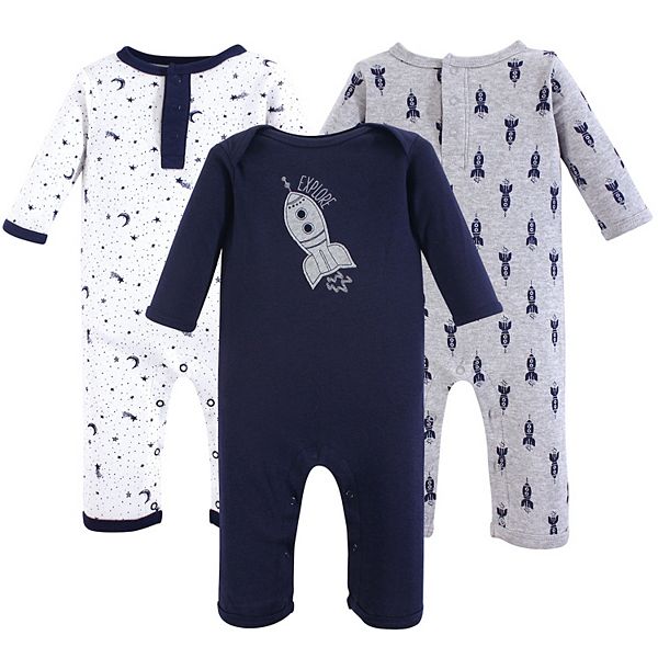 Yoga Sprout Baby Boy Cotton Coveralls 3pk, Spaceship Yoga Sprout