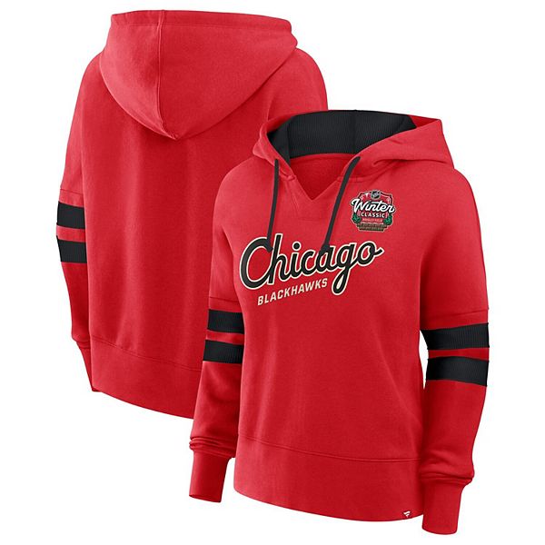 Женское красное худи Fanatics с логотипом Chicago Blackhawks на 2025 NHL Winter Classic с флисовой подкладкой Fanatics