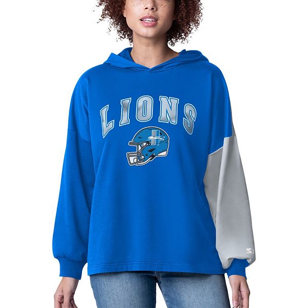 Women's Starter Blue Detroit Lions Power Move Long Sleeve Pullover Hoodie Starter