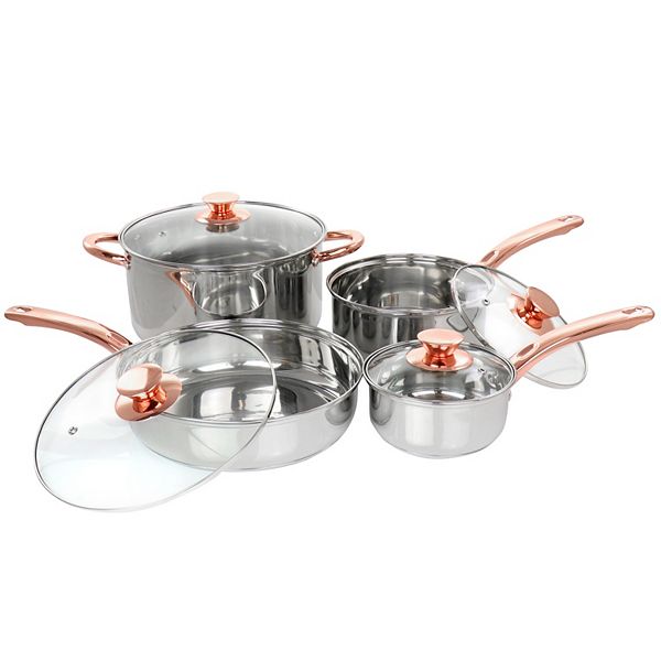 Gibson Home Ansonville 8 Piece Stainless Steel Cookware Set with Rose Gold Handles Gibson Home