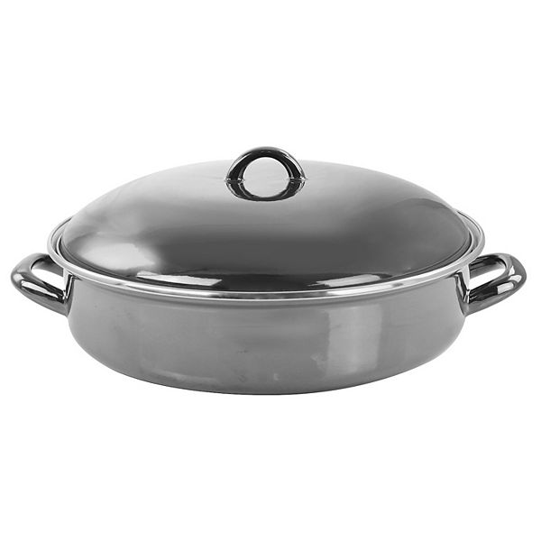 Gibson Home 5 Quart Gray Enamel On Steel Braiser Pan with Lid Gibson Home