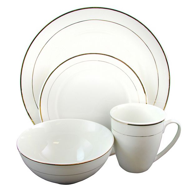 Gibson Home Palladine 16 Piece Dinnerware Double Gold Banded Set Gibson Home