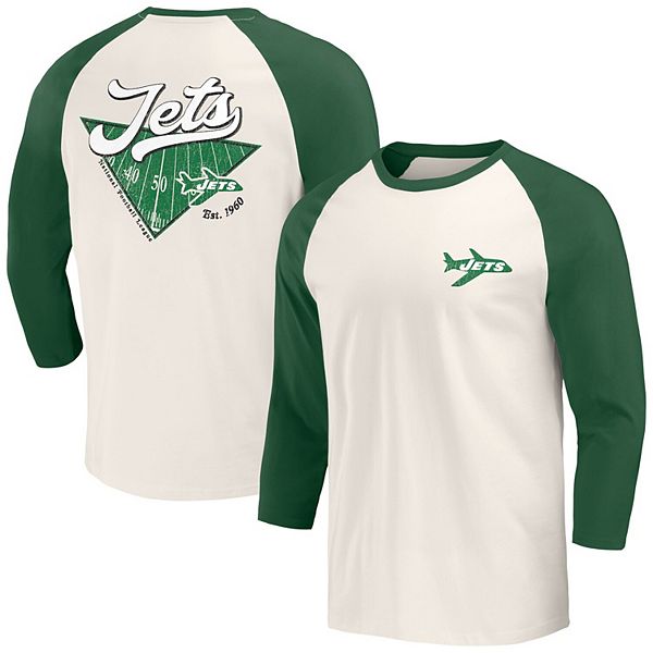 Men's Darius Rucker Collection by Fanatics Kelly Green/White New York Jets Raglan 3/4 Sleeve T-Shirt Darius Rucker Collection by Fanatics